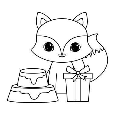 doğum günü ve hediye kutusu pasta ile sevimli tilki