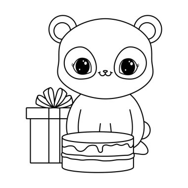 doğum günü ve hediye kutusu pasta ile panda ayı