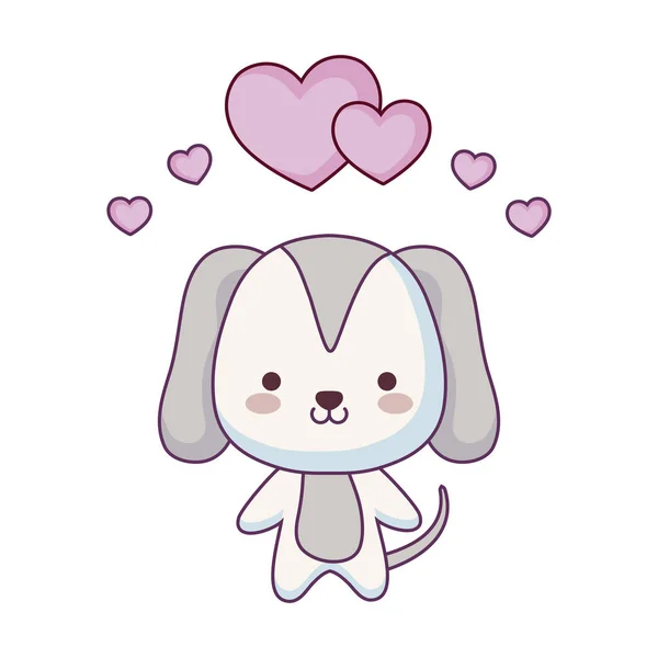 Lindo perro animal con corazones amor — Vector de stock