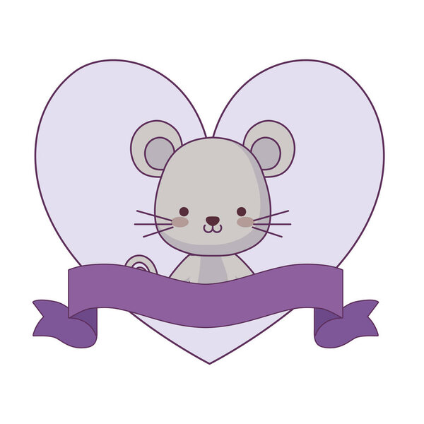cute mouse animal with ribbon in frame