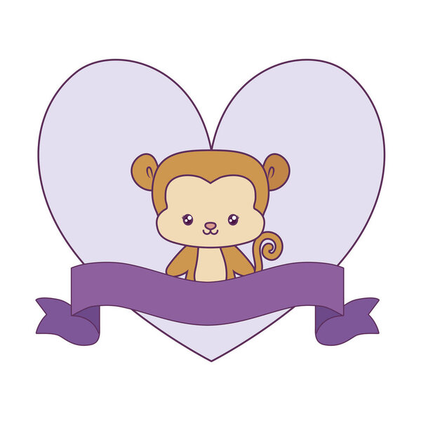cute monkey animal with ribbon in frame