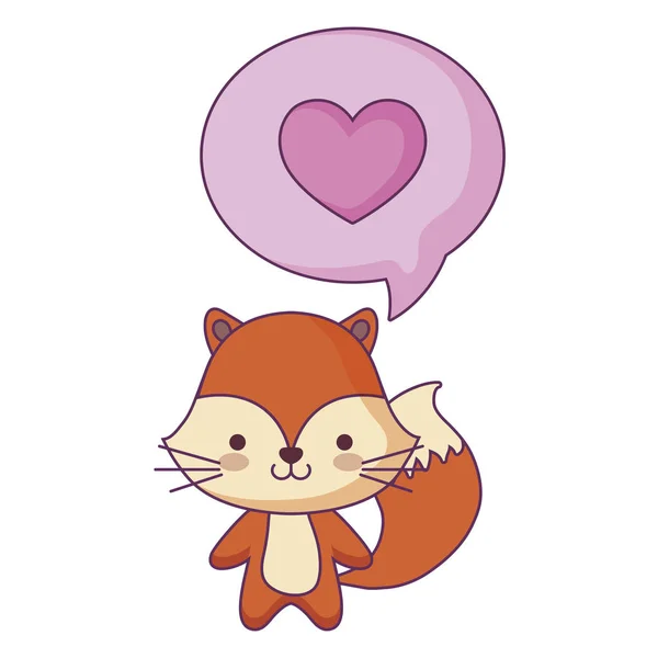 Cute fox animal and speech bubble with heart — Stock Vector