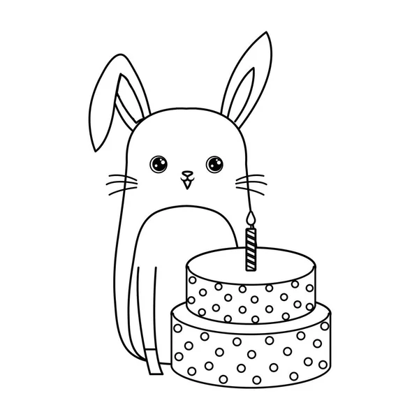 Lindo conejo animal con pastel de cumpleaños — Vector de stock