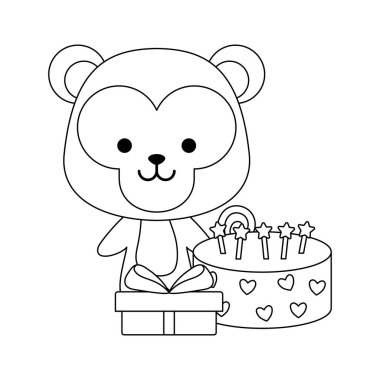 hediye kutusu ve tatlı pasta ile sevimli maymun