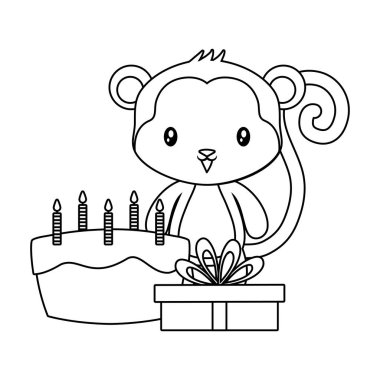 doğum günü ve hediye kutusu pasta ile sevimli maymun