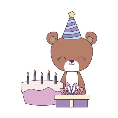 doğum günü ve hediye kutusu pasta ile sevimli ayı