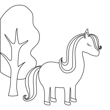 ağaç bitki ile sevimli tek boynuzlu at hayvan