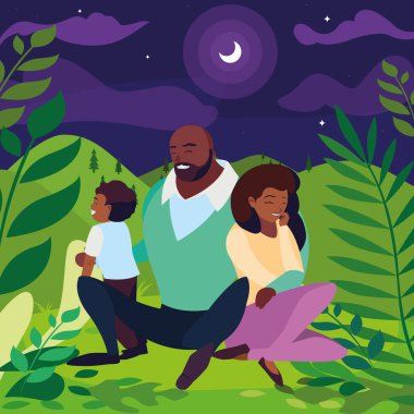 gece manzara oğlu ile siyah anne çift