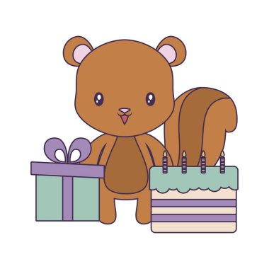 doğum günü ve hediye kutusu pasta ile sevimli sincap