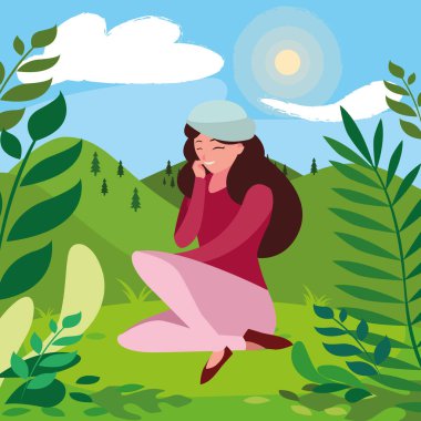 parkta oturan bere ile güzel kadın