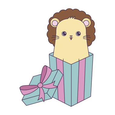 hediye kutusunda sevimli aslan hayvan