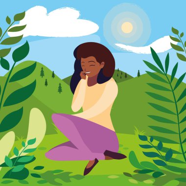 parkta oturan güzel siyah kadın