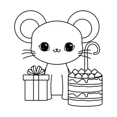 doğum günü ve hediye kutusu pasta ile sevimli fare