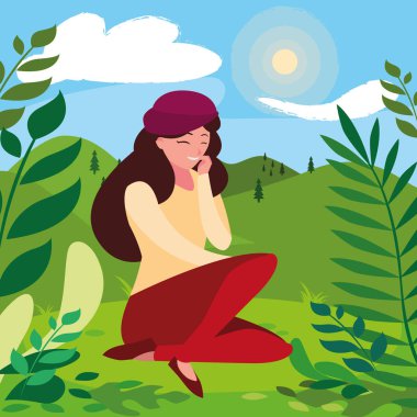 parkta oturan bere ile güzel kadın