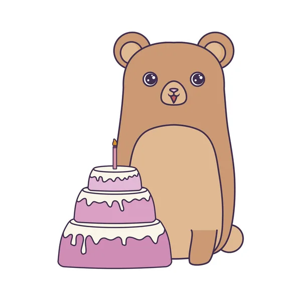 Cute chipmunk animal with cake of birthday — Stock Vector