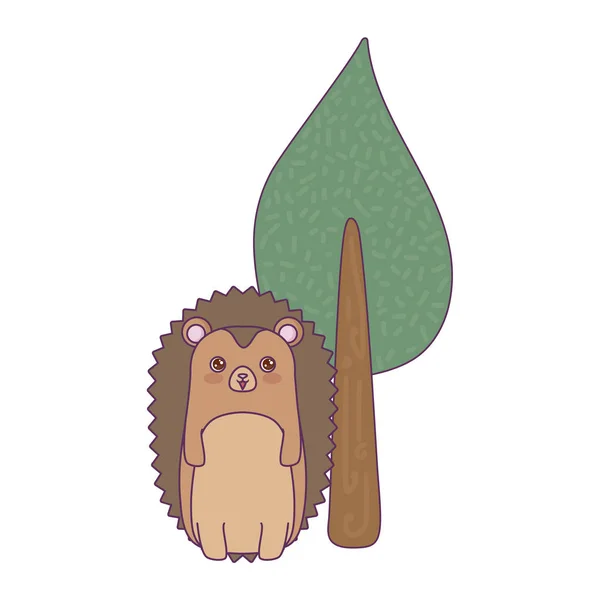 Cute Porcupine zwierzę z drzewa roślin — Wektor stockowy