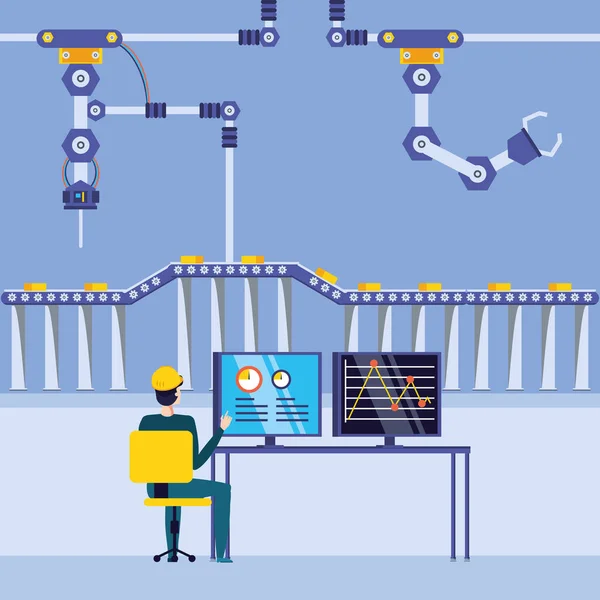 Trabajador industrial en fábrica tecnificada — Archivo Imágenes Vectoriales