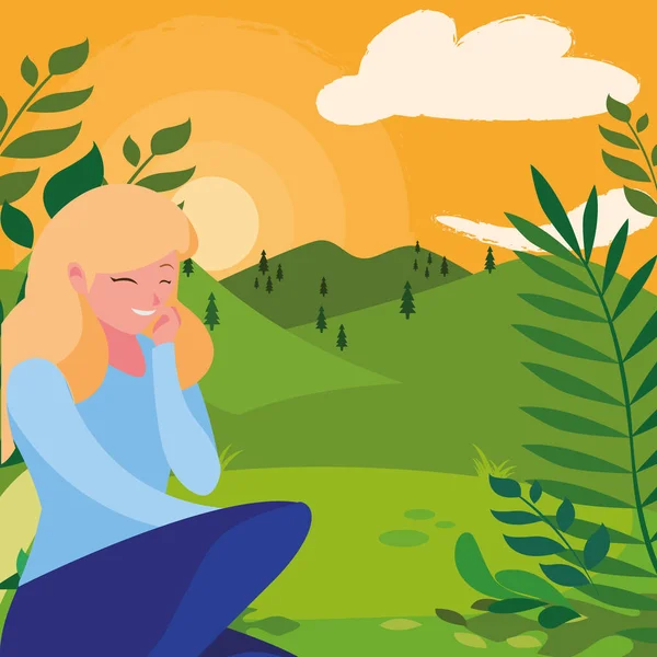 kampta oturan güzel kadın