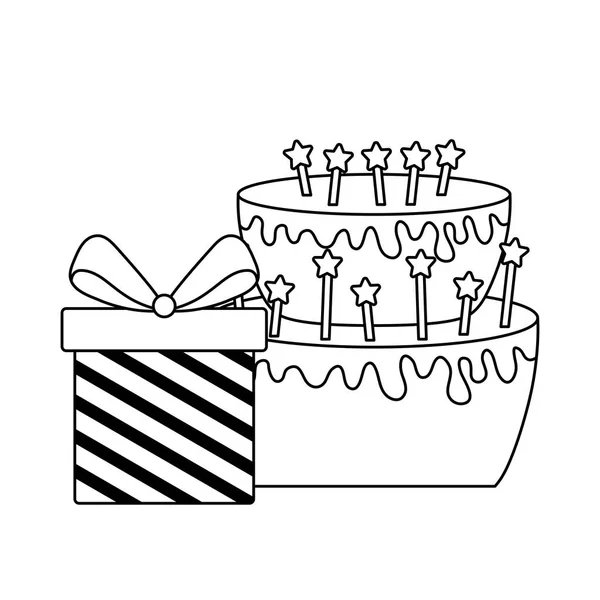 Сладкий торт на день рождения с подарком коробки — стоковый вектор