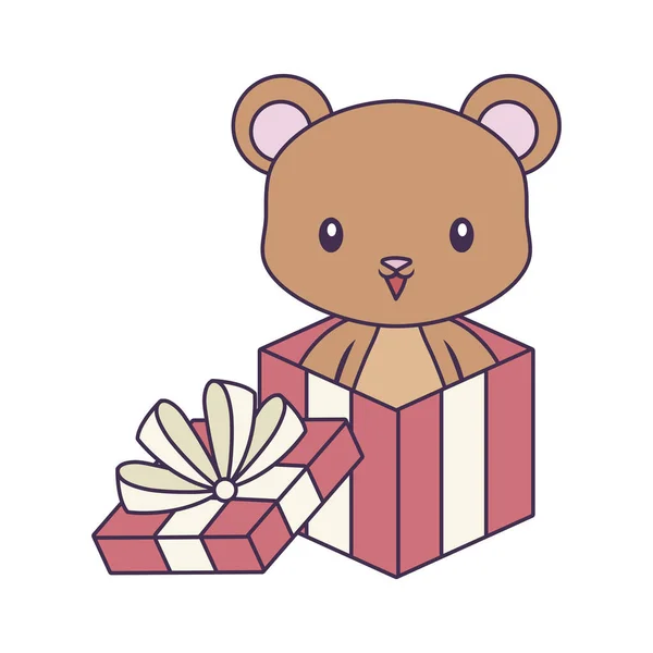 Cute bear animal in gift box — Stock Vector