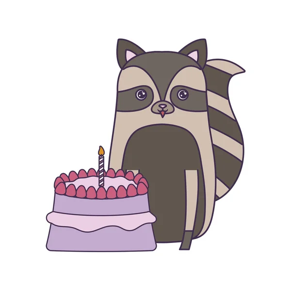 Cute szop zwierzę z tort urodzinowy — Wektor stockowy