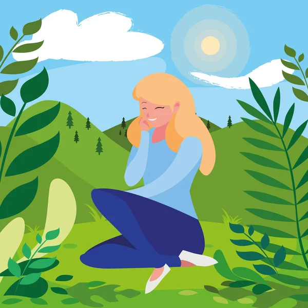 kampta oturan güzel kadın