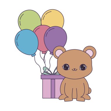 hediye kutusu ve balonlar helyum ile sevimli ayı