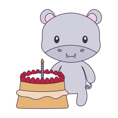 doğum günü pastası ile sevimli su aygırı hayvan