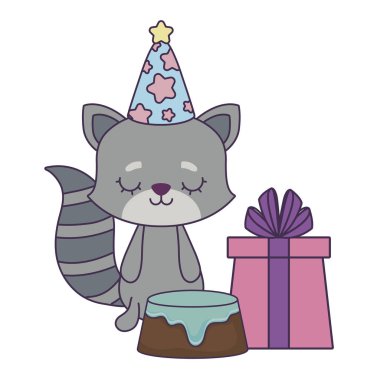 doğum günü ve hediye kutusu pasta ile sevimli kedi