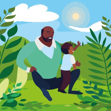 alanında oğlu ile siyah baba