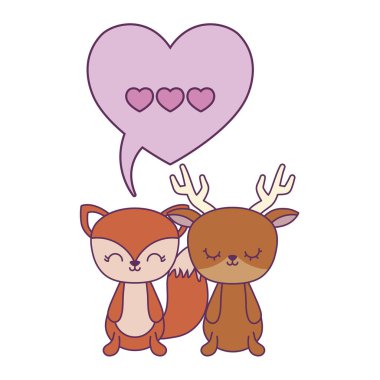 geyik ve konuşma balonu ile sevimli tilki