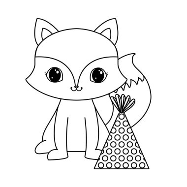 şapka partisi ile sevimli tilki hayvan