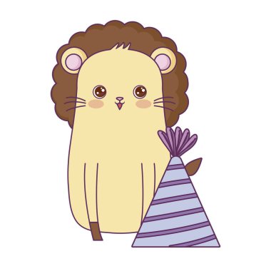 şapka partisi ile sevimli aslan hayvan