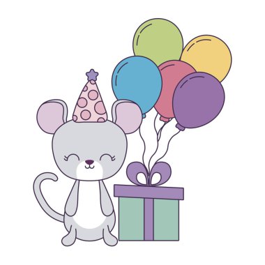hediye kutusu ve balonlar helyum ile sevimli fare