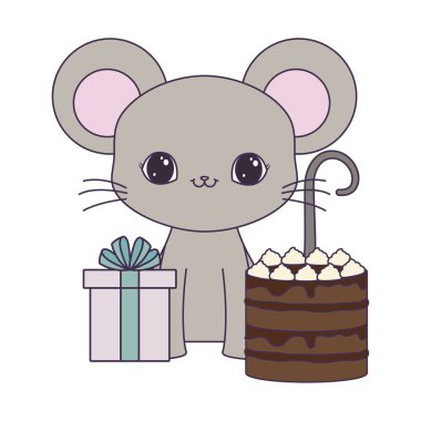 doğum günü ve hediye kutusu pasta ile sevimli fare