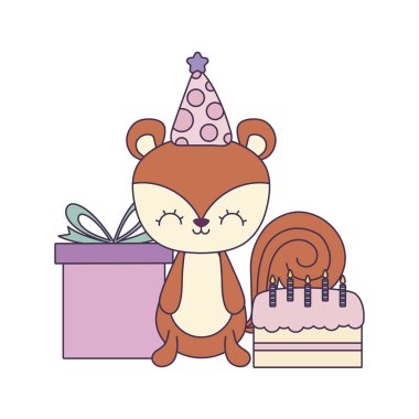 doğum günü ve hediye kutusu pasta ile sevimli sincap