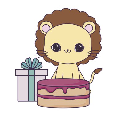 doğum günü ve hediye kutusu pasta ile sevimli aslan