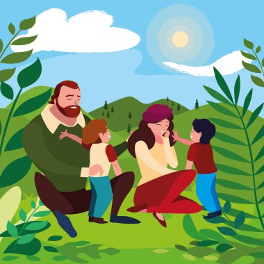 alanında oğulları ile anne-babalar çift