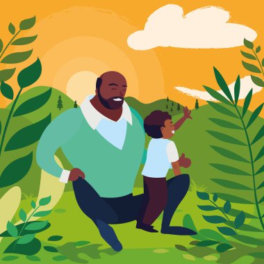 alanında oğlu ile siyah baba