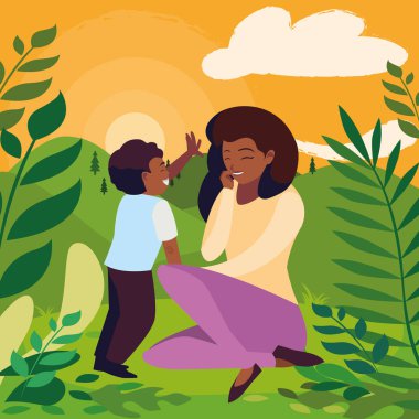 alanında oğlu ile güzel siyah anne