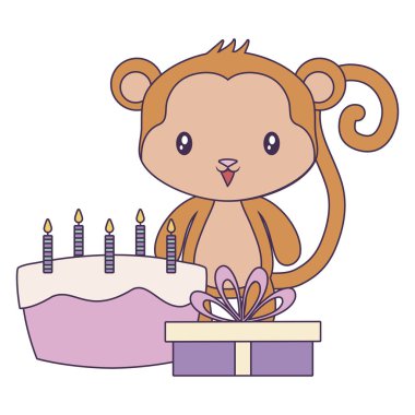 doğum günü ve hediye kutusu pasta ile sevimli maymun