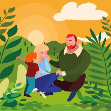 alanında oğlu ile anne-babalar çift