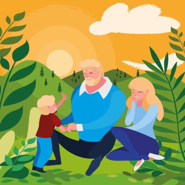 alanında oğlu ile anne-babalar çift