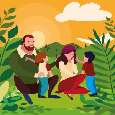 alanında oğlu ile anne-babalar çift