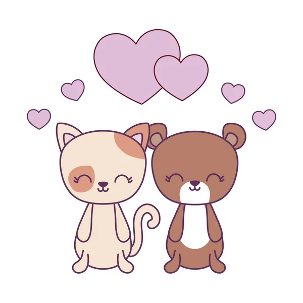 Roztomilá kočka s medovou a srdcovou láskou — Stockový vektor