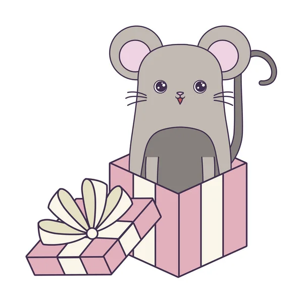 Lindo ratón animal en caja de regalo — Archivo Imágenes Vectoriales