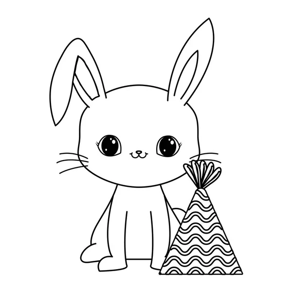 Şapka partisi ile sevimli tavşan hayvan — Stok Vektör