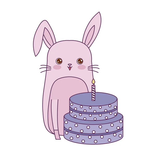 Lindo conejo animal con pastel de cumpleaños — Vector de stock