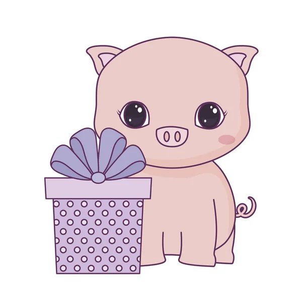 Animal cochon mignon avec boîte cadeau — Image vectorielle