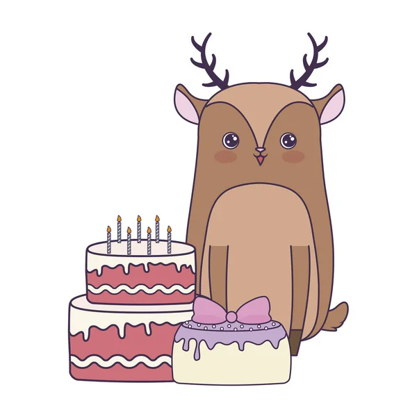 Doğum günü pastaları ile sevimli reindeer — Stok Vektör